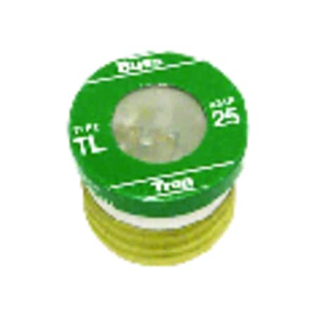 Eaton Bussmann Plug Fuse, TL Series, Time-Delay, 25A, 125V AC, Indicating, 10kA at 125V AC BP/TL-25